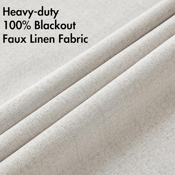 MIULEE 100% Blackout Linen Textured Curtains for Bedroom Solid Thermal Insulated Cream White Grommet Room Darkening Curtains & Drapes Luxury Decor for Living Room 52 x 108 Inch (2 Panels)