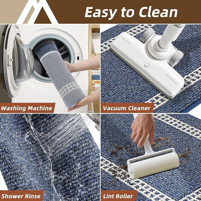 COSY HOMEER Kitchen Rugs Non-Slip 20x30/20x48 Inch Thick Polypropylene Standing Mat for Home Machine Washable, Blue