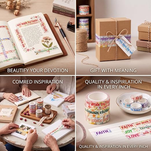 24 Rolls Christian Back to School Washi Tape Gifts Bulk Graduation Vbs Religious Scripture Inspirational Bible Verse Washi Tape for Bible Journaling Crafting Students Study Stationery