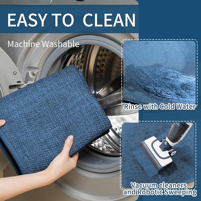 YDKGL Kitchen Mats for Floor, Super Absorbent Kitchen Rugs Non Slip Washable, Soft Imitation Linen Braided Kitchen Runner Rug, Standing Mat Kitchens Sink Mat, Easy to Clean, Blue 17x95
