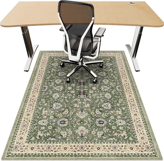 48"x60" Office Chair Mat for Hardwood, Under Desk Chair Mat for Home Office, Anti-Slip Office Rugs for Rolling Chairs, Floor Protector Washable Rugs Green