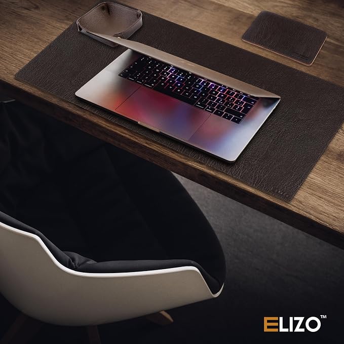 ELIZO Leather Desk Pad Real Leather Desk Mat Thick (3mm) Double Layer (32x16) Cover Blotter Desk Protector Large Computer Mat for Keyboard Mouse Pad Table Laptop Mat Office Accessories - Espresso