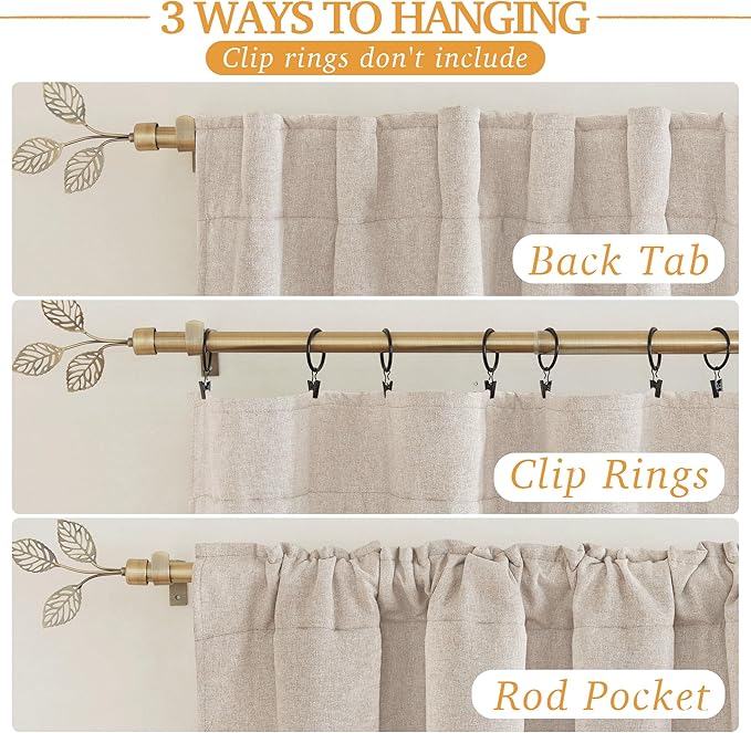 RYB HOME 3 in 1 Soundproof - Blackout - Insulation Linen Curtains, Noise Reduce Energy Saving Curtains for Bedroom Living Room Dorm Divider Studio Home Office, Linen Taupe, W52 x L95 in, 2 Panels