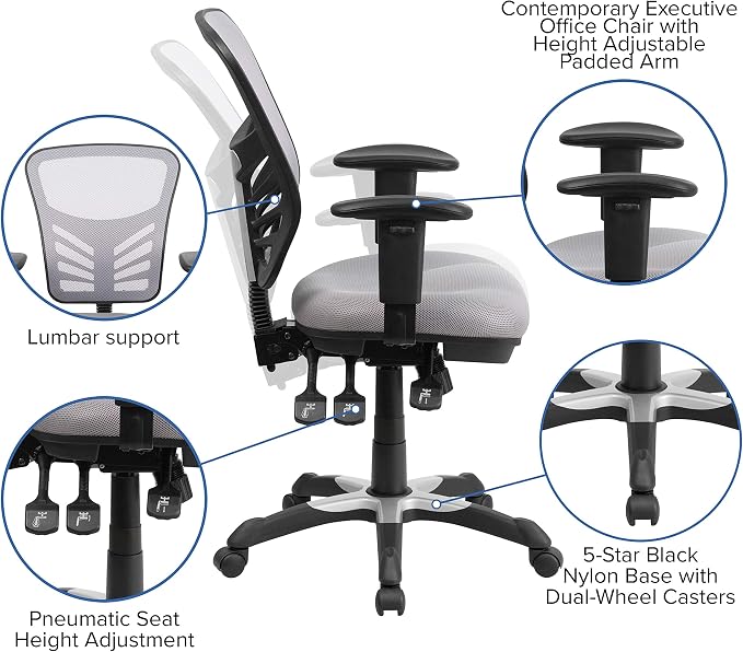 Flash Furniture Nicholas Mid-Back Swivel Office and Gaming Chair, Ergonomic Mesh Office Chair with Adjustable Lumbar Support and Height, Gray