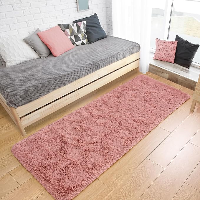 Tepook Soft Runner Rugs for Bedroom 2x6 ft with Rubber Backing, Blush Fluffy Rugs for Living Room, Shag Bedside Rug Fuzzy Plush Carpet for Room, Area Rug for Dorm Nursery Hallway Indoor Home Decor