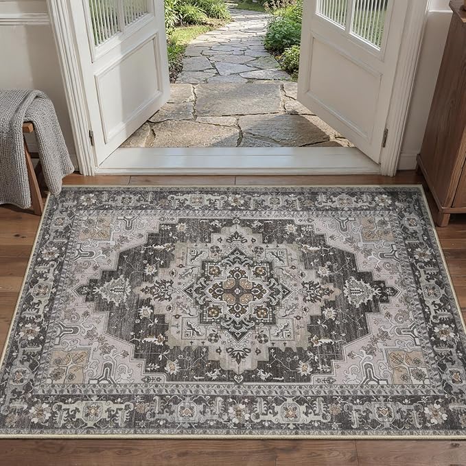 Tangsoo Vintage 2x3 Washable Rug for Entryway, Non Slip Small Area Rug, Oriental Indoor Front Door Rug, Print Door Mat Small Carpet, Soft Low Pile Rugs for Entrance Kitchen Bedroom Home Decor