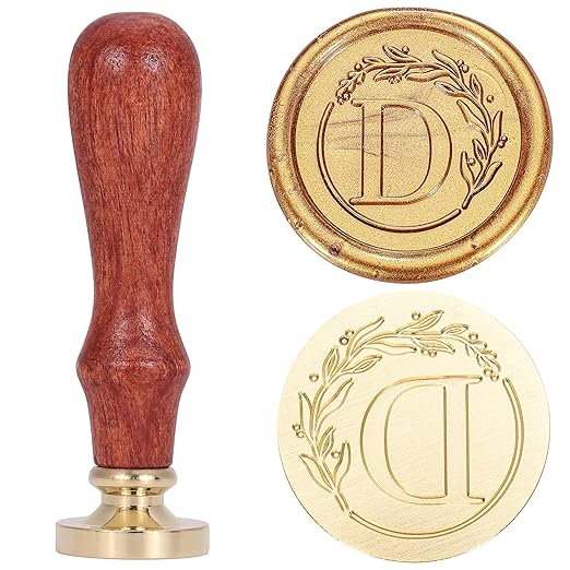 Yoption Letter Wax Seal Kit, Vintage Initial Alphabet D With Wreath Stamp and 120 Antique Gold Seal Beads