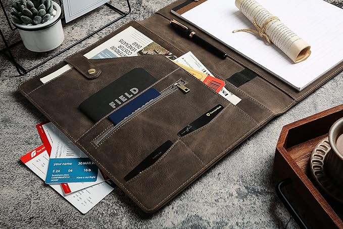 Personalized Leather Portfolio for Men, Engraved Leather Clipboard Portfolio Binder, Custom Leather Legal Pad Padfolio, Christmas Gift for His/Her (Clipboard, Grey-Standard)