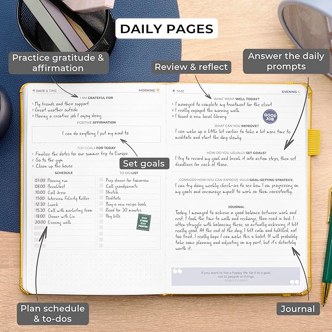 Clever Fox Self Mastery Journal – Guided Daily Reflection & Self Improvement Journal with Prompts – Journaling Notebook for Women & Men (Amber Yellow)