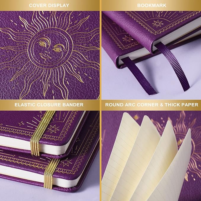 Artfan Ruled Notebook/Journal – Premium Thick Paper Faux Leather Classic Writing Notebook with Pocket + Page Dividers Gifts, Banded, Large, 144 Pages, Hard Cover, Lined (5.8''x 8.4'') - Purple