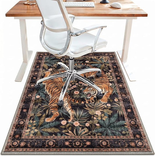 48"x72" Office Chair Mat for Hardwood Tile Floor, Under Desk Carpet Protector for Rolling Computer Chair Mat, Machine Washable Area Rug, Anti-Slip 1/5" Thick Low Pile Thin Vinyl Floor Mat, Black Brown
