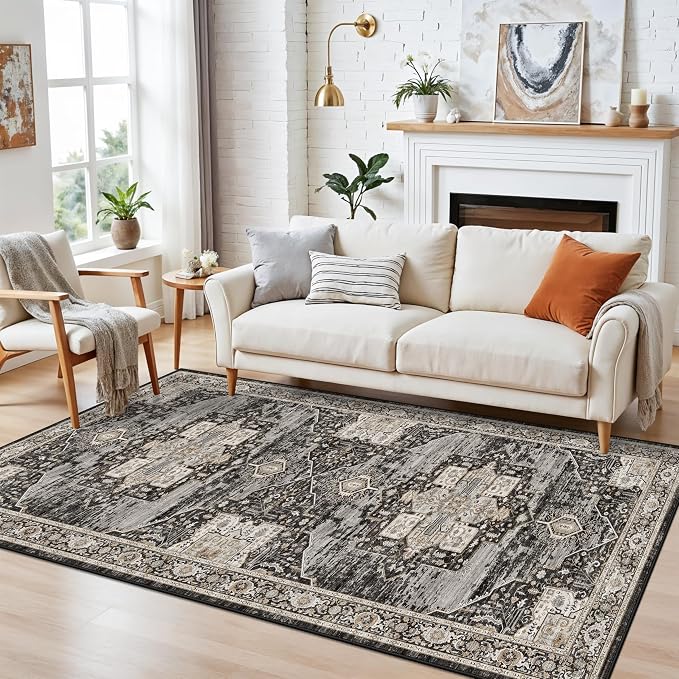 RUUGME 4x8 Hallway Runner Rug - Washable Vintage Soft Runners Stain Resistant Carpet Lightweight Ultra-Thin Rugs for Entryway Kitchen Bedroom with Non Slip Backing Home Decor 4x8 Black