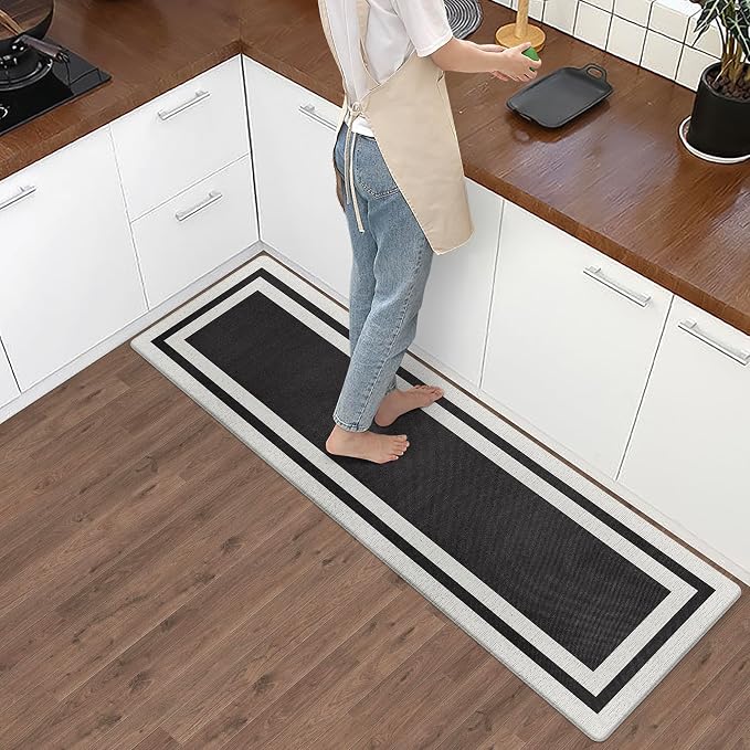 Anti Fatigue Kitchen Floor Mat Cushioned Non-Skid Waterproof Floor Mat Ergonomic Comfort Foam Standing Rugs for Floor for Kitchen, Floor, Office, Sink, Laundry Black 17.3 Inch x 59 Inch