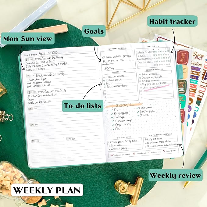 Legend Undated Weekly Planner – Goal Planner Journal & Organizer Notebook – Agenda Book with Monthly Calendar & To-Do List, A5 (Aquamarine)