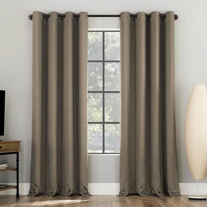 Sun Zero Nordic 2-Pack Theater Grade Noise Reducing Extreme 100% Blackout Grommet Curtain Panel Pair, 52" x 108, Mushroom Brown