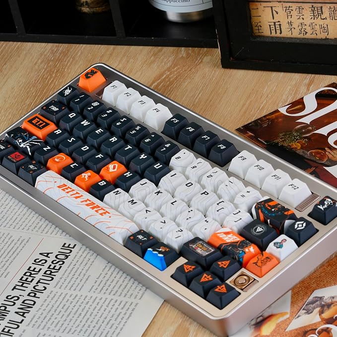 Custom PBT Keycaps, Black White Anime Style Cherry Profile Dye Sublimation 130 Keys Manga Keycap Set for Mechanical Keyboard 61/64/75/84/87/104/108 Layout