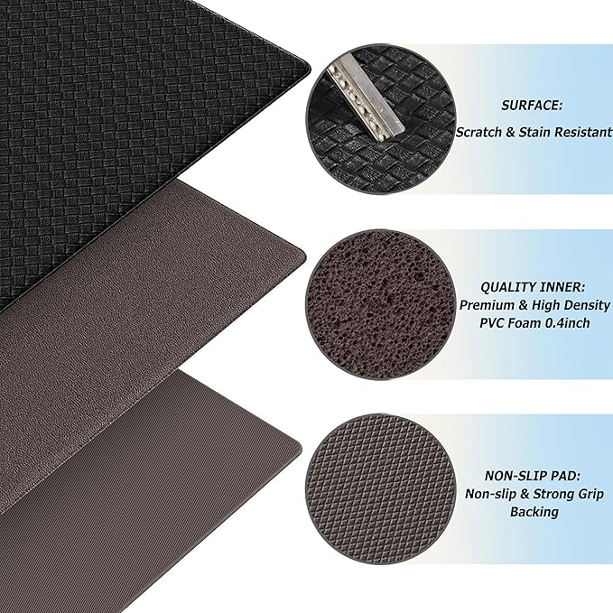 Artnice Kitchen Rugs Set of 2, Non-Slip Kitchen Mats for Floor, Ergonomic Cushioned Anti Fatigue Mat, Waterproof Standing Mat for Home, Office, Sink, Laundry, 17.3"×30"+17.3"×47", Black