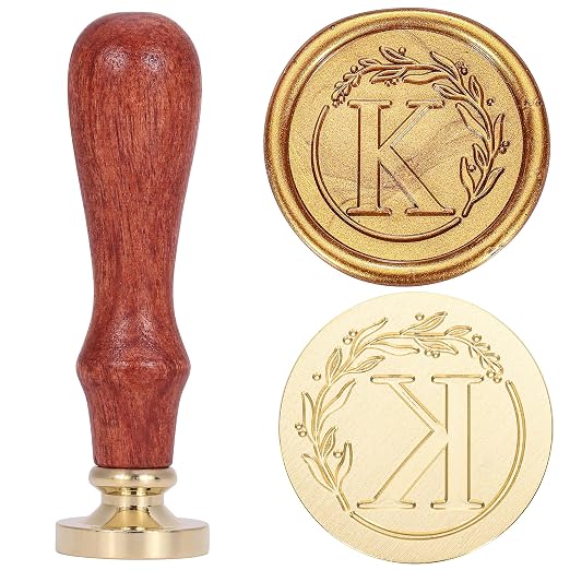 Yoption Letter Wax Seal Kit, Vintage Initial Alphabet K With Wreath Stamp and 120 Antique Gold Seal Beads