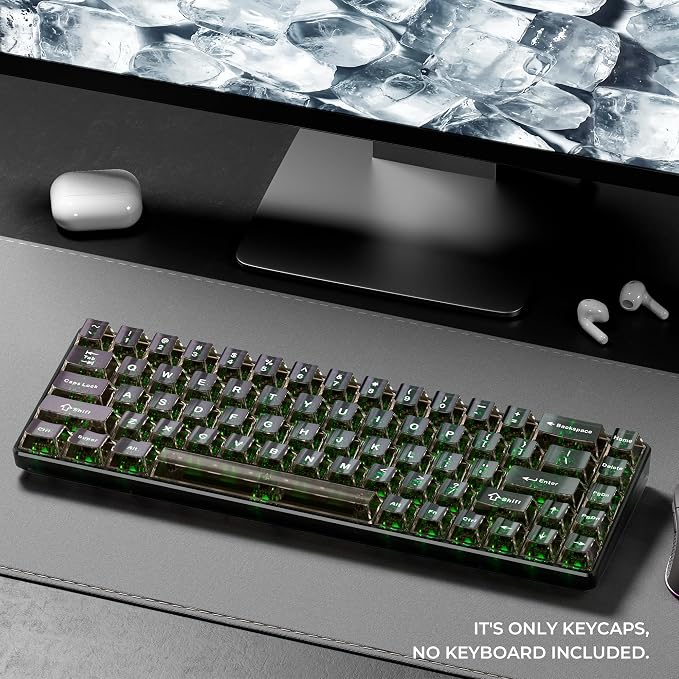HITIME XVX Clear keycaps, Black Transparent Keycaps 60 65 75 100 Percent, Crystal Ceramic Custom Key Cap Set 124 Keys, Cherry Profile, Shine Through, Cute Style for Mechanical Keyboards