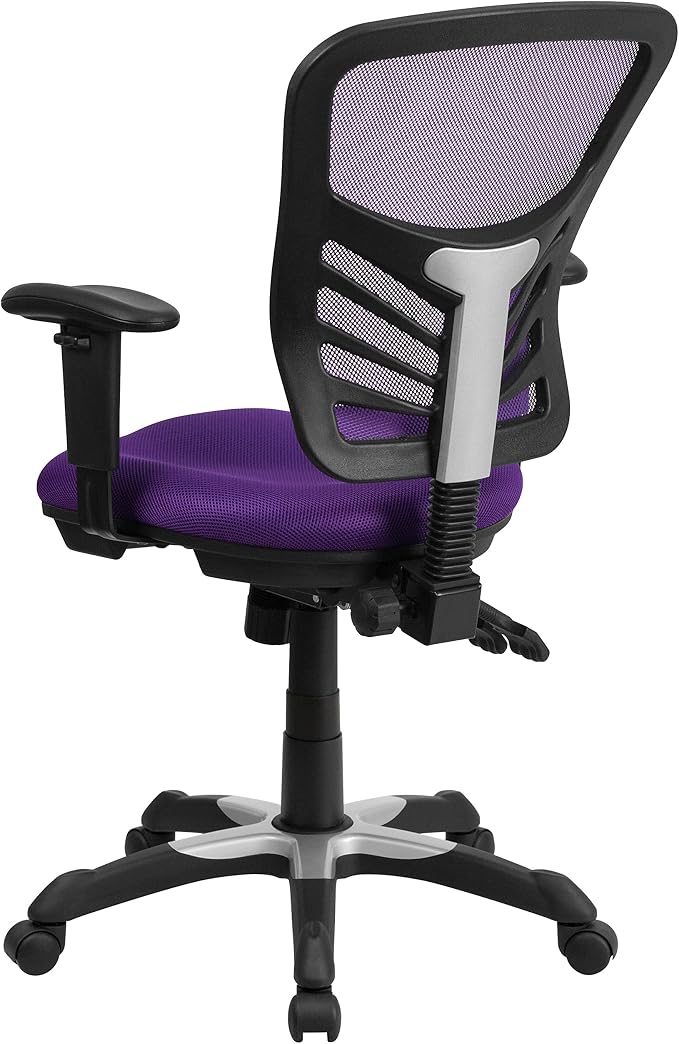 Flash Furniture Nicholas Mid-Back Swivel Office and Gaming Chair, Ergonomic Mesh Office Chair with Adjustable Lumbar Support and Height, Purple