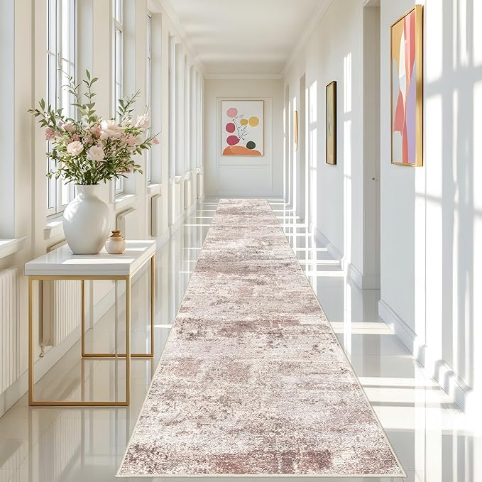 RUUGME 3x20 Runner Rug Washable - Runner Rug Stain Resistant for Living Room Non Slip Indoor Entryway Rubber Backing Carpet Bedroom Kitchen Distressed Floor Decor Mat 3x20 Brick/Brown/Beige