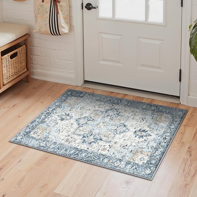 GENIMO Kitchen Rugs Non Slip Washable, 2’x3’ Entry Rugs Door Mat, Kitchen Mats for Floor, Kitchen Runner Rug for Kitchen Decor, Laundry, Home, Hallway, Porch, Blue