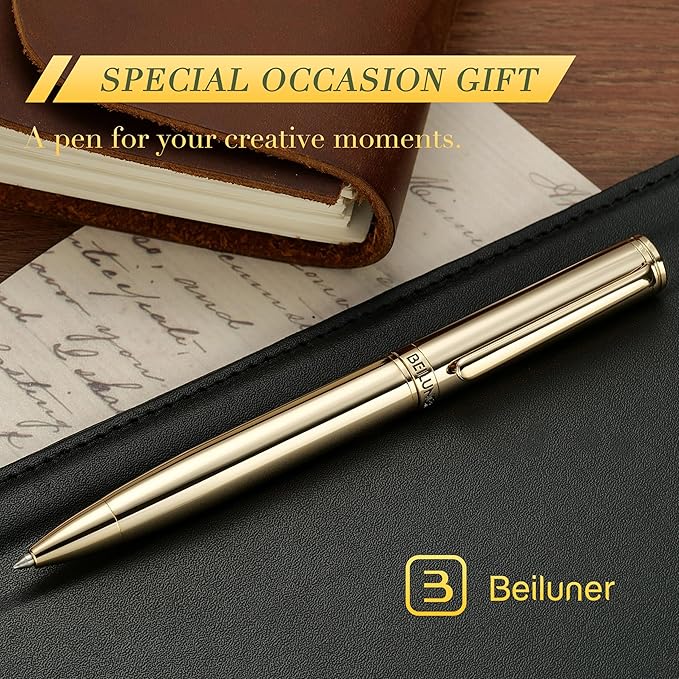 BEILUNER Personalized Gold Gel Pen, Stunning Luxury Pens with 24K Gold Finish, Black Ink Refill, Executive Gift Set for Family & Friends,Writing,Fancy,Office,Retractable, Graduation,Nice Designer Pens