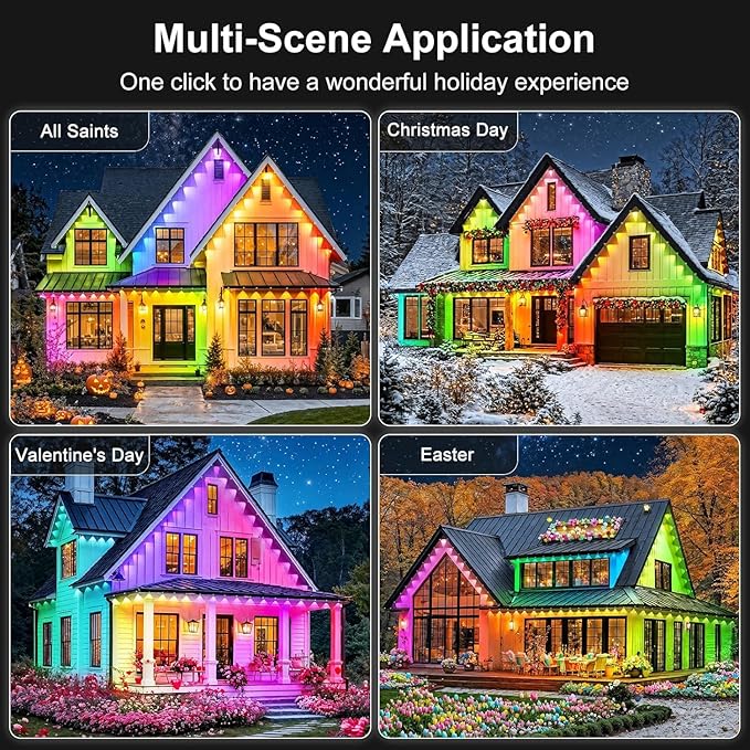 RCUICA 300FT Permanent Outdoor Lights Waterproof with Smart App Control Remote,DIY Scene Modes,Music Sync hronization,Eaves Lights for Garden Decor,Deck,Christmas