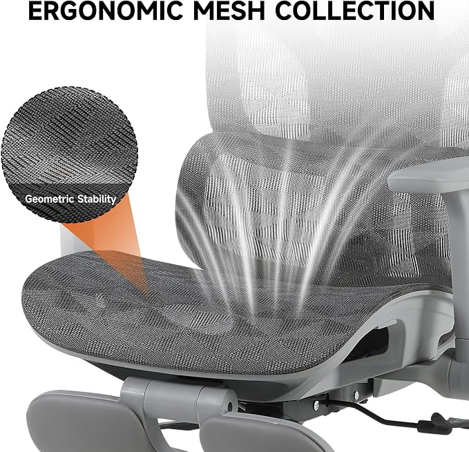 Korser Ergonomic Mesh Office Chair with Footrest, Big and Tall Desk Chair with 4D Flip-Up Arms, Auto-Tracking Lumbar Support, 3D Headrest, High Back Computer Gaming Chair for Home Office, Grey