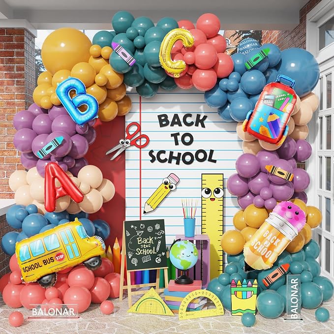 Back to School Balloons Garland Arch Kit Colorful Kindergarten Graduation Party Decorations With Pencil Bag Bus Letter ABC Foil Balloons for Welcome Back to School Preschool Graduation Party Supplies