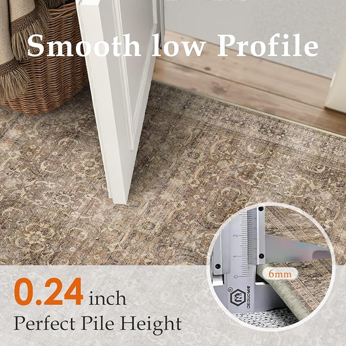 HUGEAR 2x3 Entryway Area Rug Vintage Brown Small Rug Machine Washable Door Mat Retro Floral Low Pile Carpet Vacuumable Distressed Throw Rug Entrance Kitchen Bathroom Bedroom Non Slip Lightweight