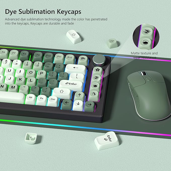 Womier Matcha Keycaps Green, PBT MOA Custom Keyboard Keycaps 60 65 75 100 Percent, Gradient Key Caps Set, 5 Side Dye Sublimation for Cherry Gateron MX Switches Keyboards, Green