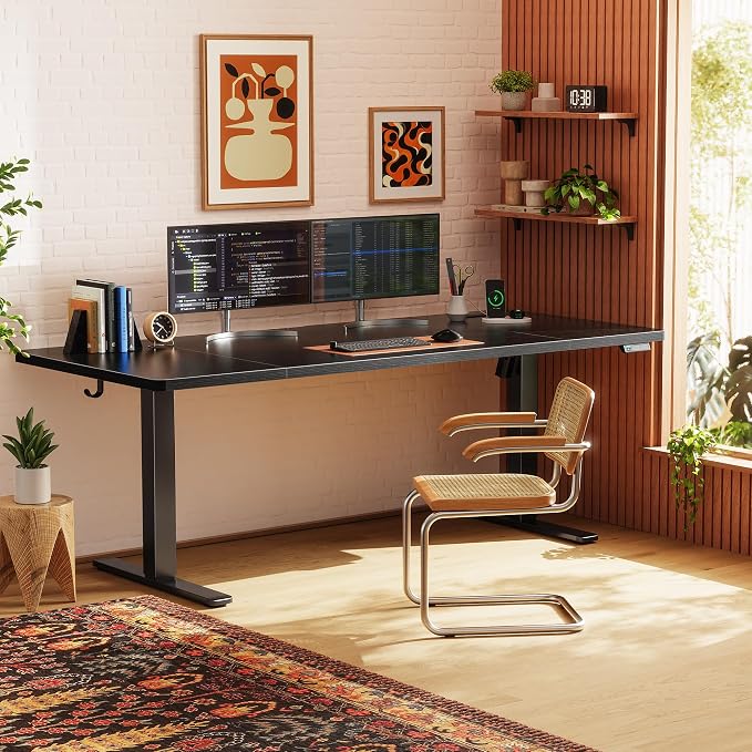 Huuger 71 X 30 Inch Electric Standing Desk with Power Outlets and USB-C Port, Height Adjustable Desk, Sit Stand Desk for Home Office, Computer & Gaming Desk with 4 Presets, Stable Steel Frame, Black