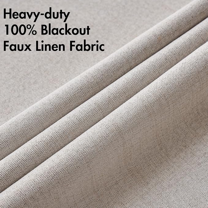 MIULEE 100% Blackout Linen Textured Curtains for Bedroom Solid Thermal Insulated Ivory Grommet Room Darkening Curtains & Drapes Luxury Decor for Living Room 52 x 132 Inch (2 Panels)