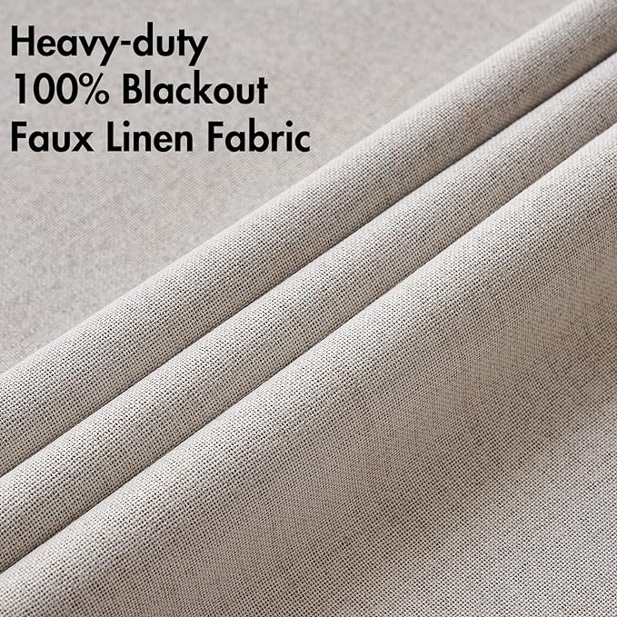 MIULEE 100% Blackout Linen Textured Curtains for Bedroom Solid Thermal Insulated Ivory Grommet Room Darkening Curtains & Drapes Luxury Decor for Living Room 42 x 63 Inch (2 Panels)