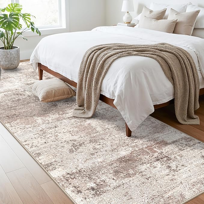 RUUGME Washable Runner Rug 3x10: Abstract Lightweight Soft Rugs for Hallway Non-Slip Ultra Thin Kitchen Laundry Runners Low-Pile Stain Resistant Carpet for Newlywed Home Decor 3X10 Brick/Brown/Beige