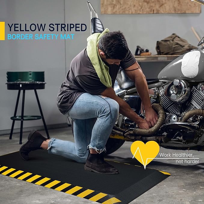 FEATOL Anti Fatigue Mat Industrial, Ergonomic Standing Floor Mat for Work for Stand -Safety Support for Leg & Back Pain(Yellow Border, 24" x 70", 1PC)