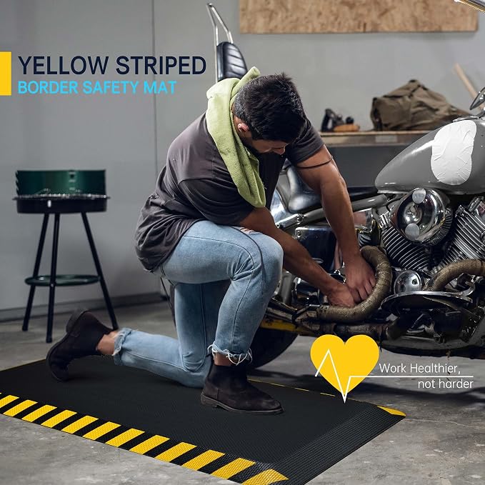 FEATOL Anti Fatigue Mat Industrial, Ergonomic Standing Floor Mat for Work for Stand -Safety Support for Leg & Back Pain(Yellow Border, 20" x 59", 3PC)
