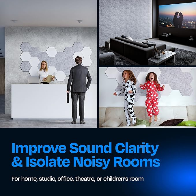 Acoustic Panels 12-Pack Soundproof Wall Panels 14"X12.1"X0.4" Sound Panels High Density Sound Dampening Panels - [Light Gray Hexagon]