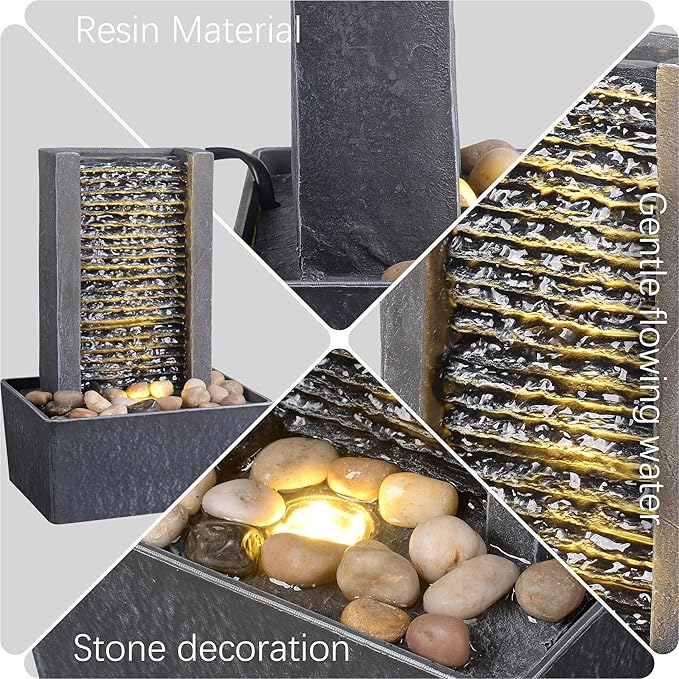 House Decorative Indoor Fountain Meditation Gurgling Water Fountain,Women Gift for Mom, Home/Office Decor with Led Light/Cobbles(180041A)