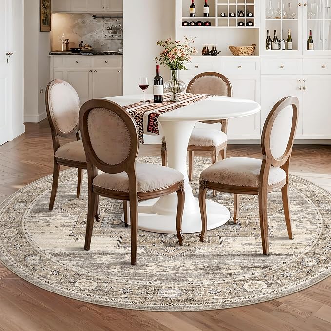 RUUGME Washable 7round Rug - Large Rugs for Living Room Low Pile Soft Rugs for Bedroom Kitchen Dining Room Oriental Carpets with Non Slip Backing Home Decor Floor Mat 7round Beige