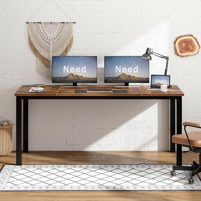 Need Large Computer Desk 70.8 x 31.5 inches Conference Table Large Office Desk Writing Table Workstation for Home Office,Rustic Brown AC3FB-180-ND