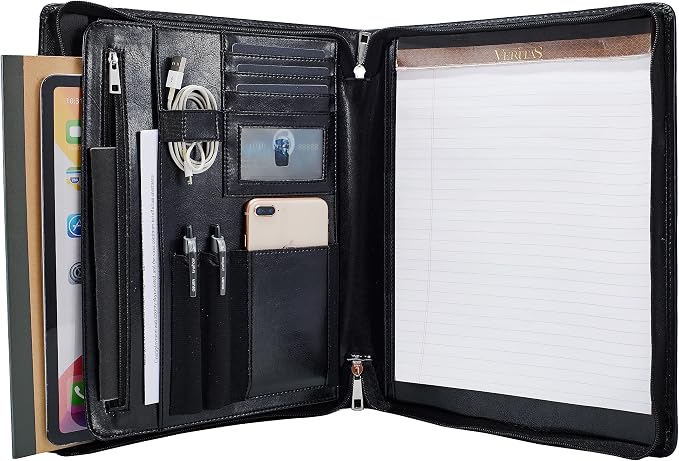 Leather Portfolio for Men, Personalized Leather Portfolio with Zipper, Customized Portfolio Organizer, Vegan Leather Padfolio for Women, Custom