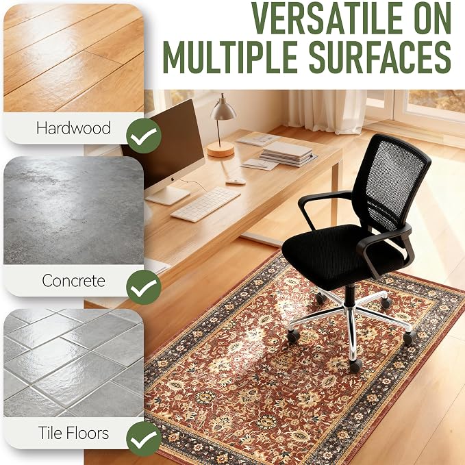 48"x60" Office Chair Mat for Hardwood, Under Desk Chair Mat for Home Office, Anti-Slip Office Rugs for Rolling Chairs, Floor Protector Washable Rugs Burgundy
