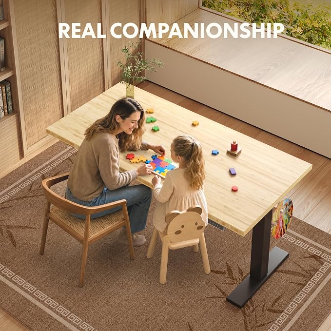 FLEXISPOT 60" x 30" Solid Bamboo Standing Desk, Black Frame | Real Bamboo Desktop with Natural Grain, Durable & Sustainable, 176 LBS Capacity, Home Office and Multi-Monitor Setups