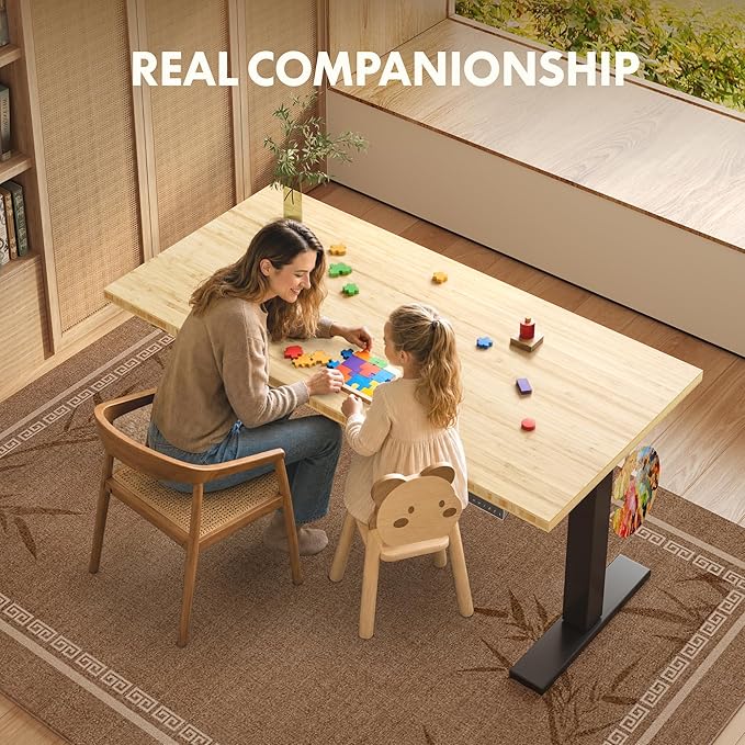 FLEXISPOT 55" x 28" Solid Bamboo Standing Desk, Black Frame | Real Bamboo Desktop with Natural Grain, Durable & Sustainable, 176 LBS Capacity, Home Office and Multi-Monitor Setups