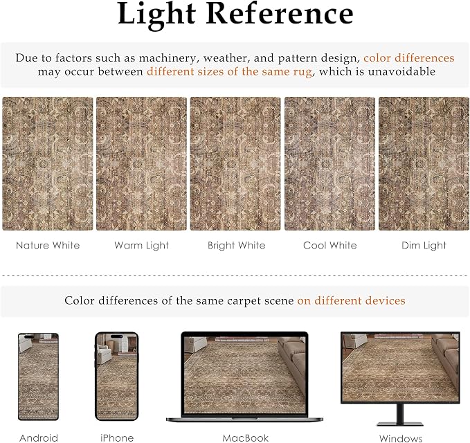 HUGEAR Area Rug 9x12 Vintage Brown Machine Washable Living Room Rugs Distressed Retro Floral Vacuumable Low Pile Carpet Bedroom Office Dining Room Laundry Room Non Slip Soft Lightweight