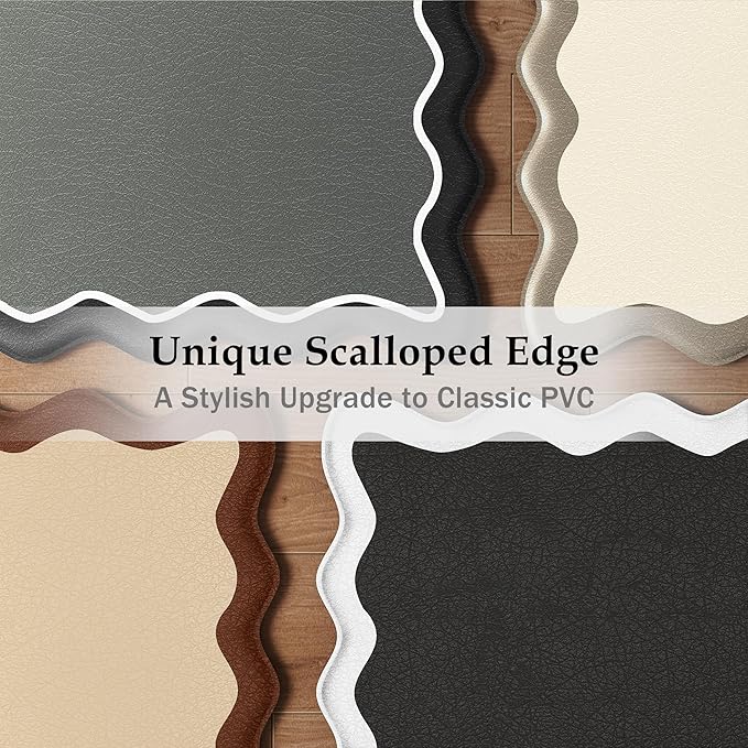 Scalloped Black White Kitchen Mats Rugs Sets of 2 Cushioned Anti Fatigue Floor Mat Waterproof Kitchen Rugs Non Slip Foam Comfort Standing Mat for Sink Laundry
