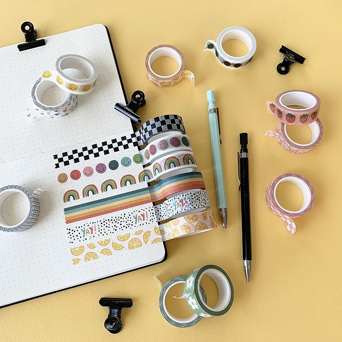 ZYNSHE Washi Tape Set of 16 Rolls of 15 mm Wide Cute Decorative Washi Tape for Journaling, Scrapbook, Washy Crafts, Bullet Journals, Planners, DIY Décor, Gift Wrapping, Craft Supplies (Splash)