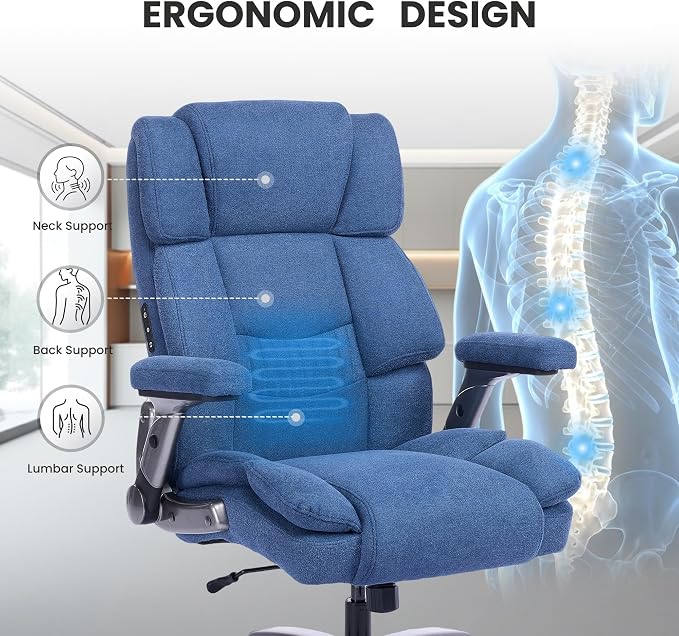 400lbs Big and Tall Executive Chair, Heavy Duty High Back Home Desk Chair | Ergonomic Office Chairs with 3D Kneading Massage, 3D Armrests, 5 Quiet Dual Rubber Wheel, Thick Pocket Spring Cushion